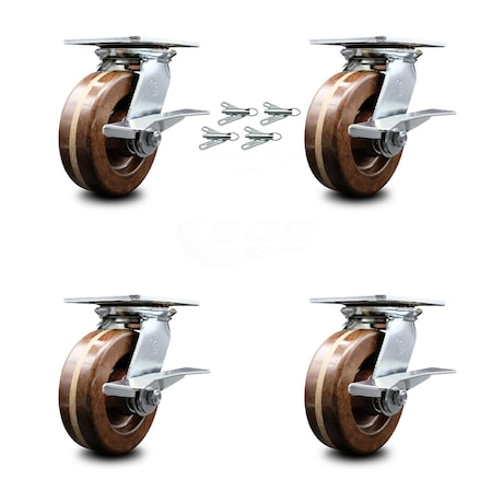 Service Caster 6 Inch High Temp Phenolic Caster Set with Roller Bearing and Brakes/Swivel Locks SCC-35S620-PHRHT-SLB-BSL-4